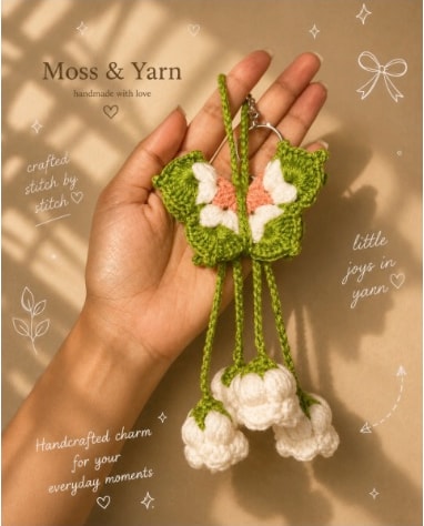 Handmade crochet Bell Bunch Charm by Moss & Yarn, Bhubaneswar