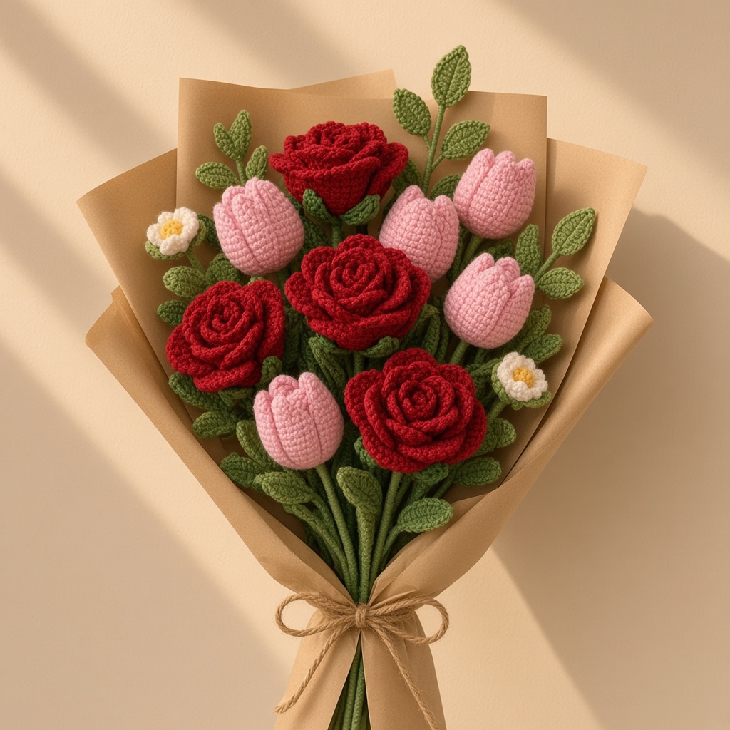 Handmade crochet Rose Tulips Bouquet by Moss & Yarn, Bhubaneswar