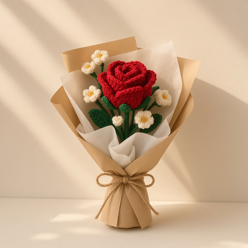 Handmade crochet Single Rose Bouquet by Moss & Yarn, Bhubaneswar