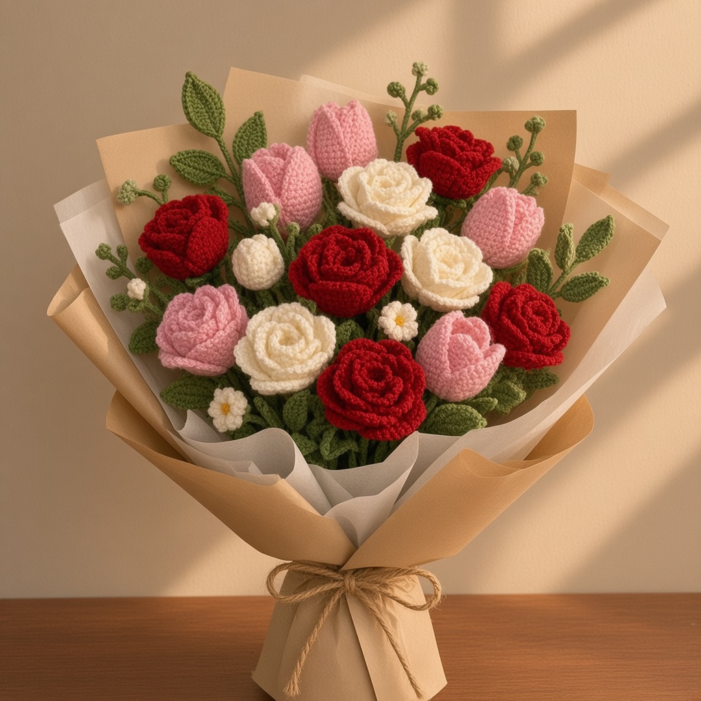 Handmade crochet The Bloom Tale Bouquet by Moss & Yarn, Bhubaneswar